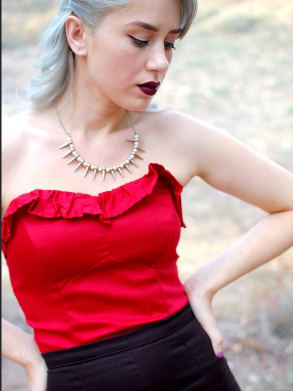 Dixiefried by Pinup Couture Red Ruffle Strapless Button Back Bustier size 2X